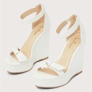 Lulu's White Bow Wedge Sandals